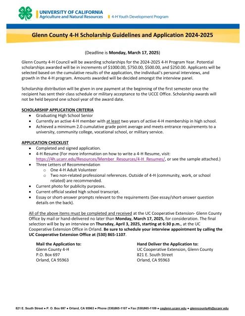 Glenn County 4-H Dan Gomes Outstanding Dairy Award Guidelines and Application 2024-2025